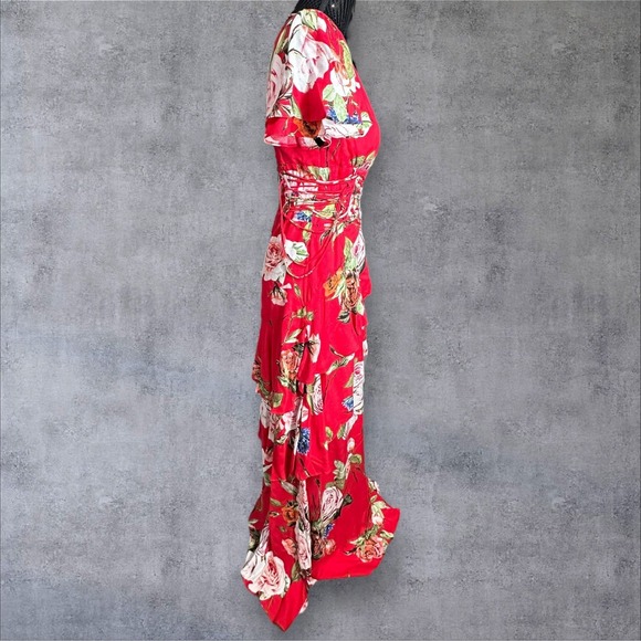 AFRM Micah Corset Tiered Maxi Floral Dress Slit Flutter Sleeves Size Small Read - Picture 2 of 14